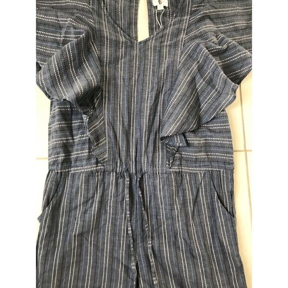 Mudpie Isla Romper Striped Ruffle Sleeve Drawstring - Picture 5 of 12